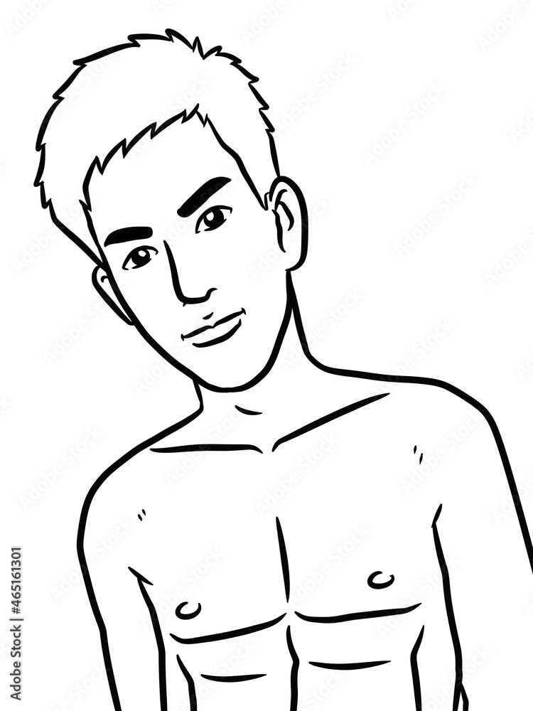 Fototapeta premium black and white of cute man cartoon for coloring