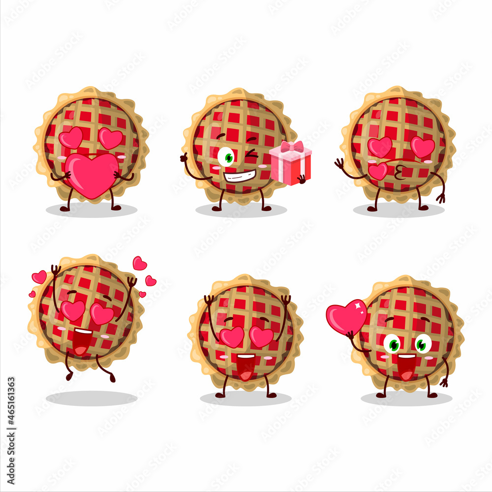 Apple pie cartoon character with love cute emoticon Apple pie cartoon character with love cute emoticon