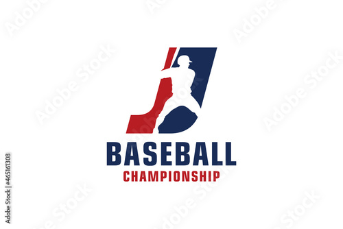 Letter J with Baseball Logo Design. Vector Design Template Elements for Sport Team or Corporate Identity.