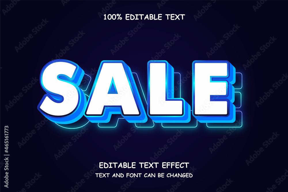 Sale 3 dimension editable text effect modern neon style