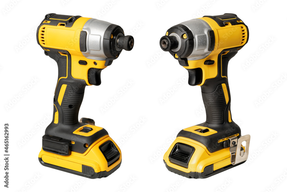 Electric tool ,Power tool ,impact driver or Cordless screwdriver with battery on white background Electric tool ,Power tool ,impact driver or Cordless screwdriver with battery on white background
