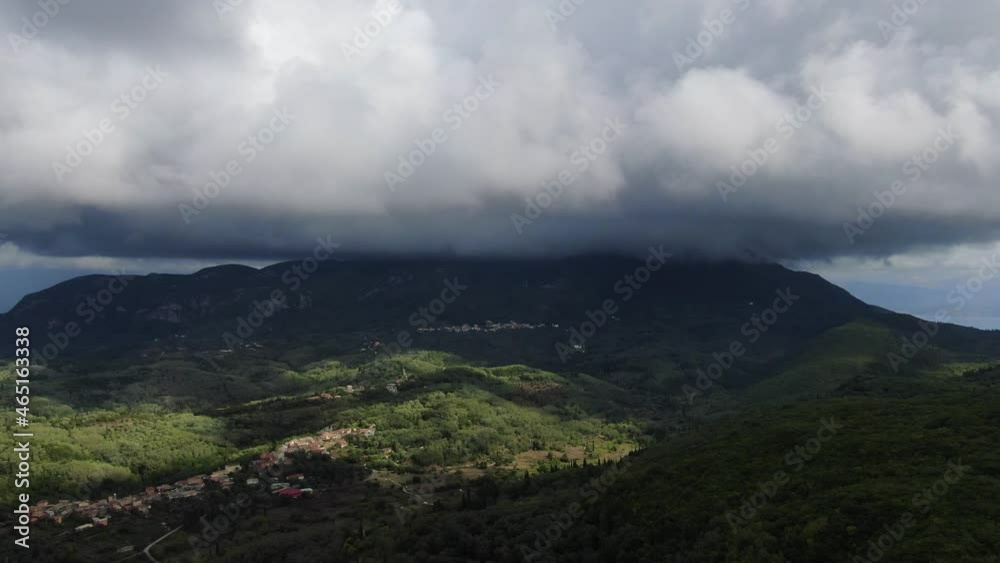 Drone flying in the mountains with clouds Drone flying in the mountains with clouds