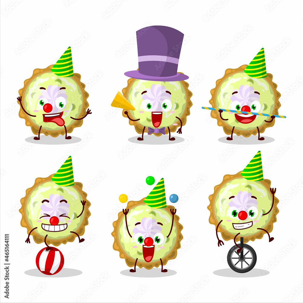 Cartoon character of key lime pie with various circus shows Cartoon character of key lime pie with various circus shows