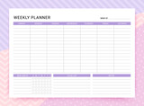 Weekly planner. Timetable with habit tracker, to do list and notes. Week starts Sunday. Vector illustration. Journal page template. Homework organizer. Simple schedule. Empty blank of diary, A4