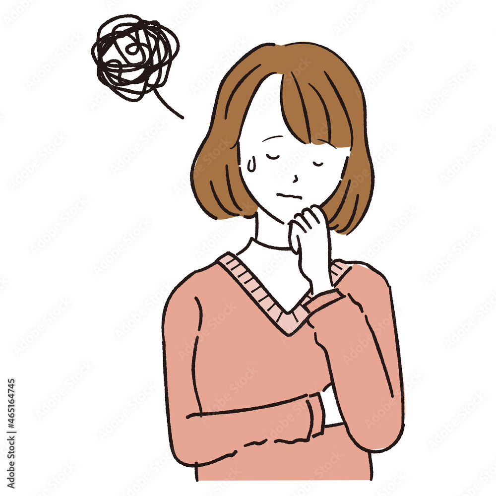手書き線画カラーイラスト 困る悩む 若い女性 Stock Vector Adobe Stock