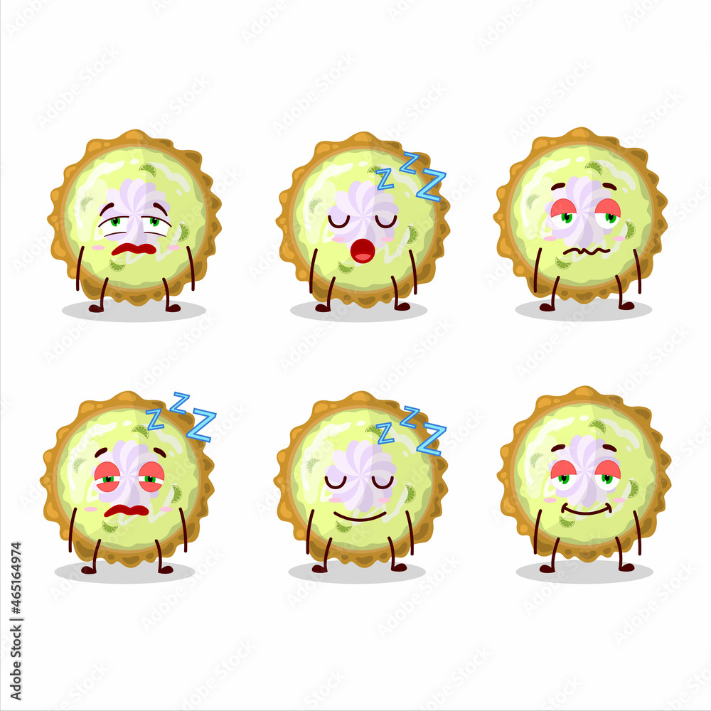 Cartoon character of key lime pie with sleepy expression Cartoon character of key lime pie with sleepy expression