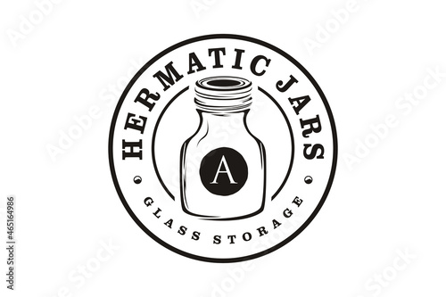 Vintage Hand Drawn Mason Storage Hermetic Glass Jar classic label logo design