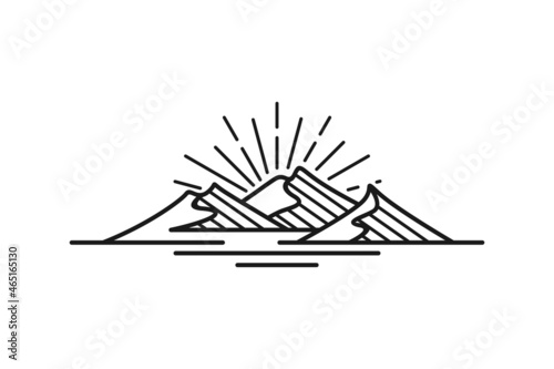 Sunset Island Lake Beach Sea Ocean with Mountain Peak Hill logo design inspiration
