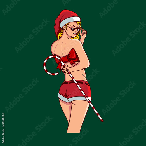Cute Santa Girl holding stick candy in vector format for Christmas theme
