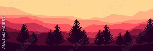 landscape mountain scenery vector illustration for pattern background, wallpaper, background template, and backdrop design 