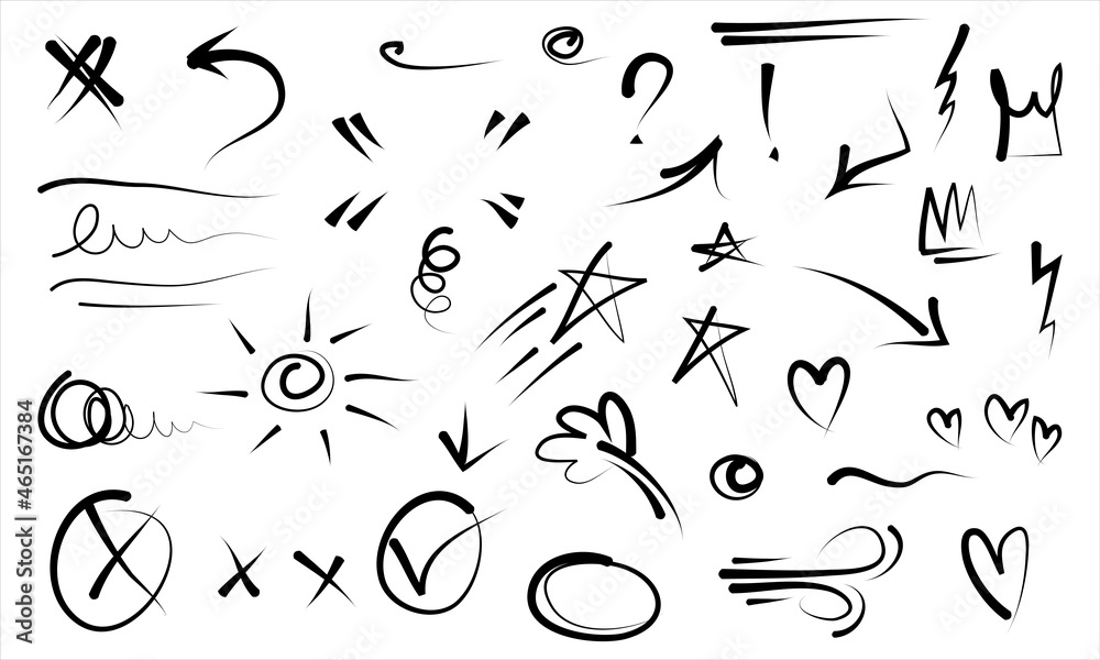 Hand drawn set doodle elements for concept design isolated on white background. Infographic elements. vector illustration Hand drawn set doodle elements for concept design isolated on white background. Infographic elements. vector illustration