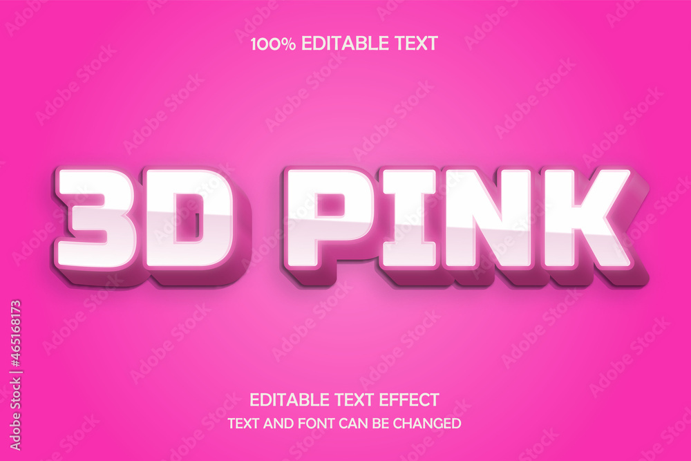 3D Pink 3 dimension editable text effect shadow emboss modern style