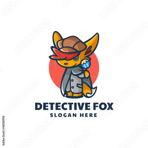 Vector Logo Illustration Detective Fox Mascot Cartoon Style.