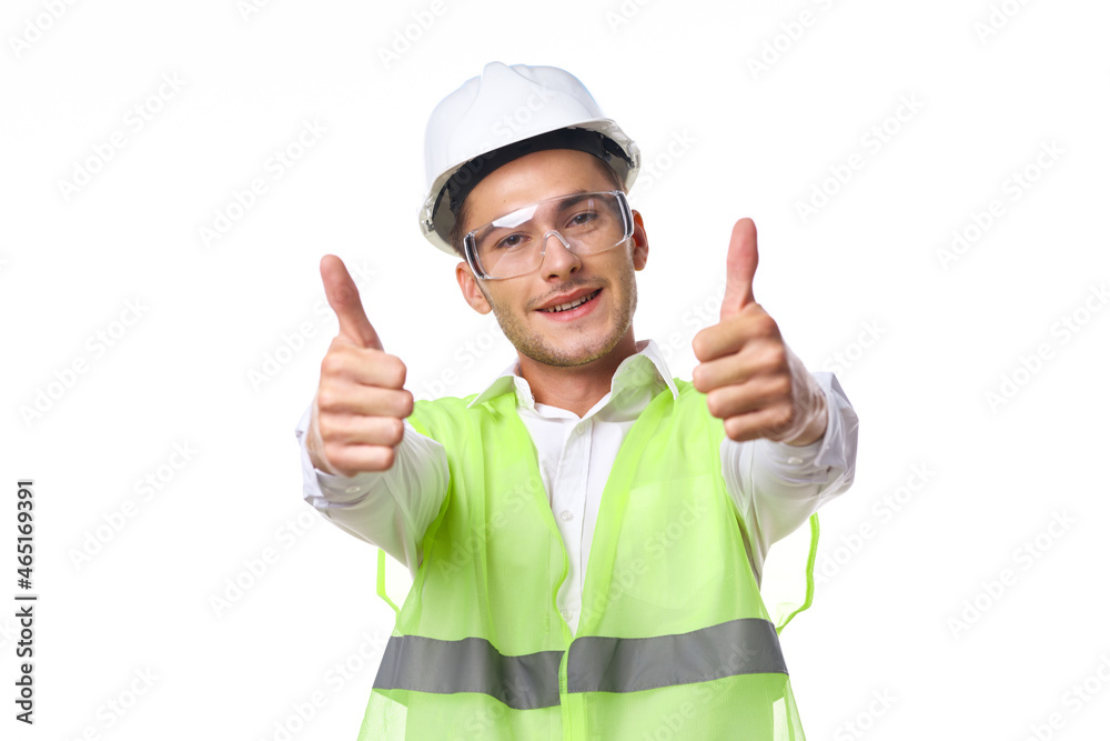 engineer in working uniform protective clothing documents construction