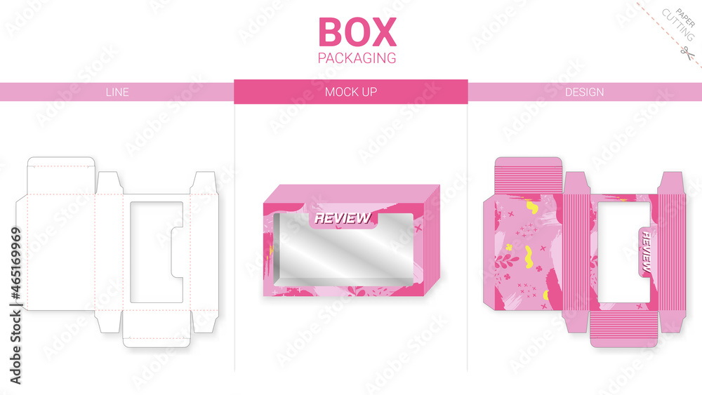 abstract pink minimal box packaging and mockup die cut template Stock ...