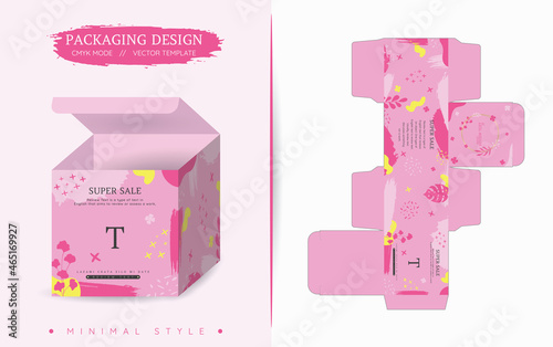 abstract pink minimal box packaging and mockup die cut template photo