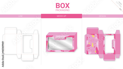 abstract pink minimal box packaging and mockup die cut template