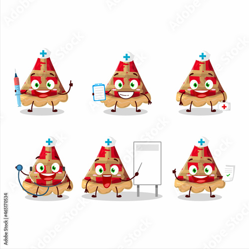 Doctor profession emoticon with slice of apple pie cartoon character