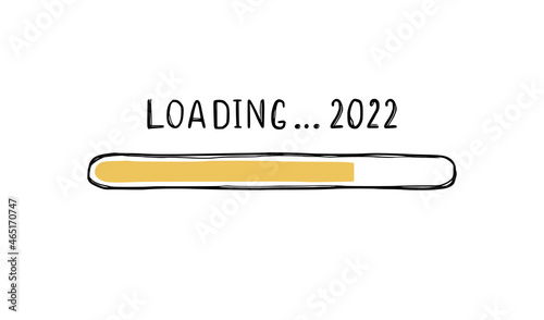 2022 New year loading bar doodle. Christmas soon, year end load bar concept. Hand drawn line sketch style. Isolated vector illustration.