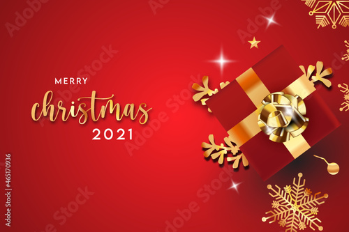 Merry Christmas background with golden color text and template and read color backfeound