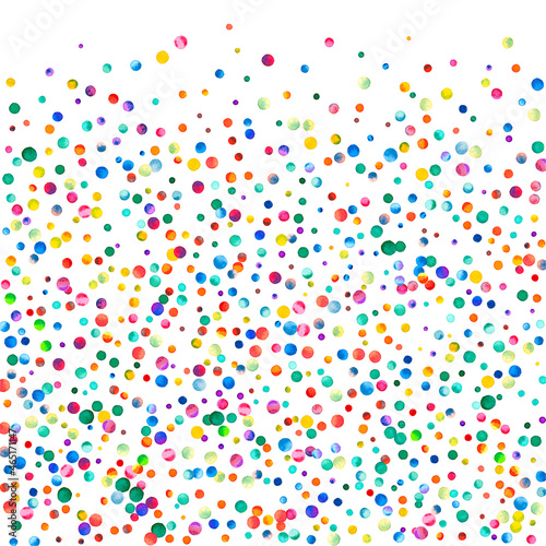 Watercolor confetti on white background. Admirable rainbow colored dots. Happy celebration square colorful bright card. Pleasant hand painted confetti. © Begin Again
