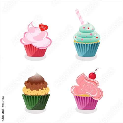 Color cupcakes gourmet on white background. Sweet food.