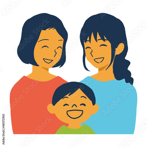 笑顔の同性パートナーと男の子の家族のイラスト