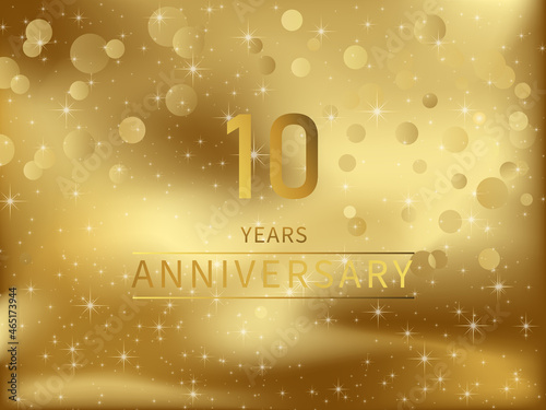 10 years anniversary golden template for celebration event. Vector illustration design.