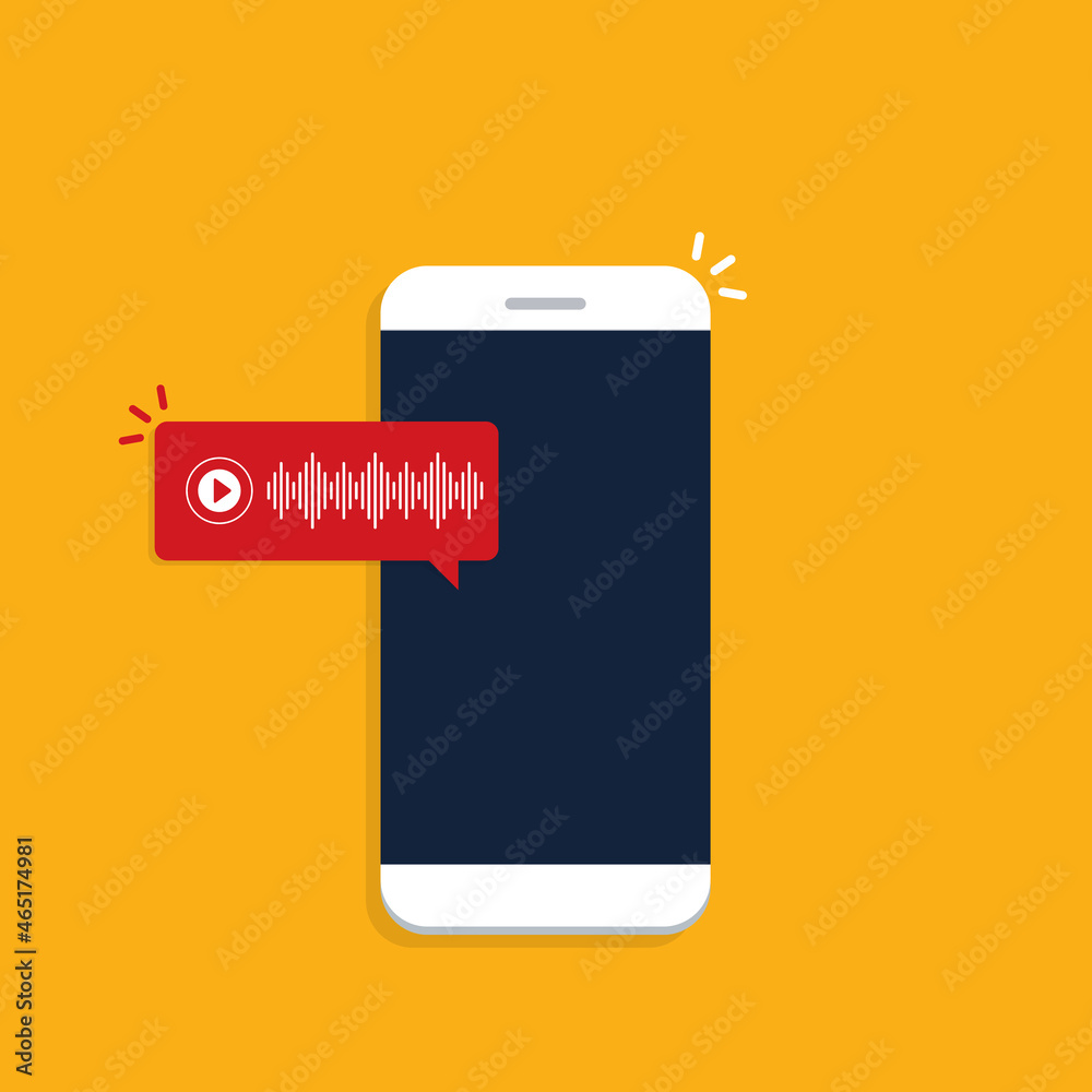Voice message chat notification or audio podcast notification. Bubble speech on smart phone screen. illustration Voice message chat notification or audio podcast notification. Bubble speech on smart phone screen. illustration