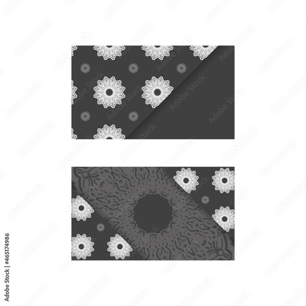 Black business card with mandala white pattern for your personality.