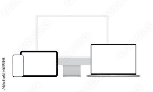 Set of Modern Devices - Computer Monitor, Laptop, Tablet, Smartphone. Mockups to Showcase Your Web-Site Design. Vector Illustration