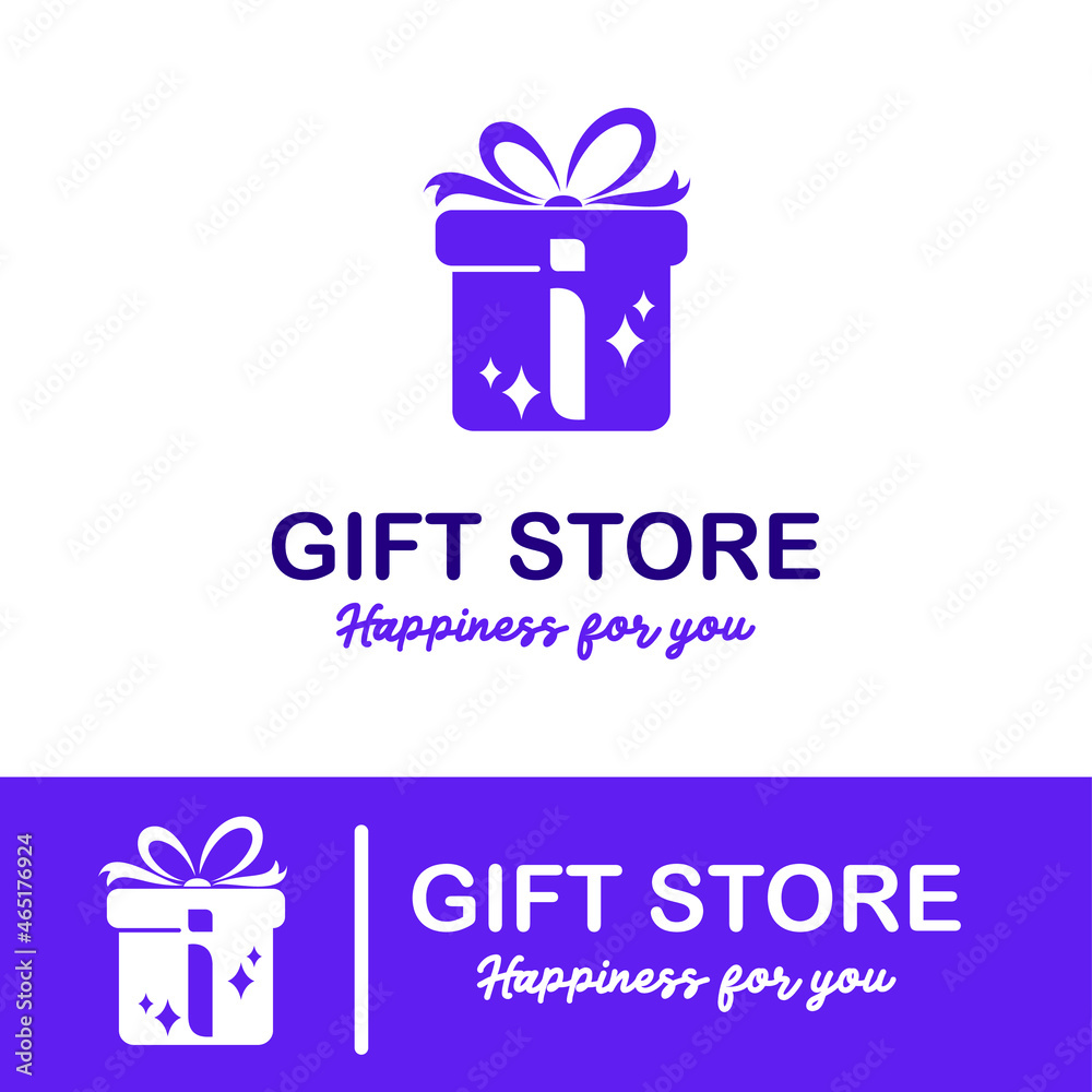 Initial i Letter on Gift Box for Simple Modern Gift Store Retail Business Logo. Present, Surprise toys anniversary shop Logo Design Template