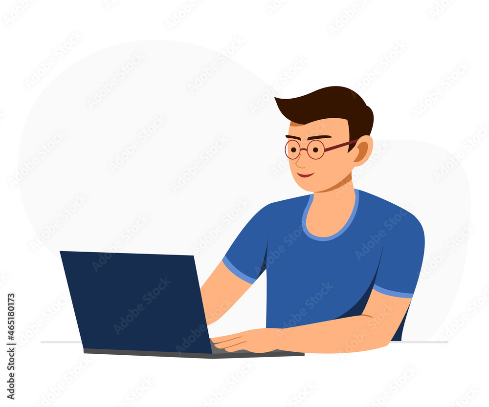Freelance Man is Online Working with Laptop.