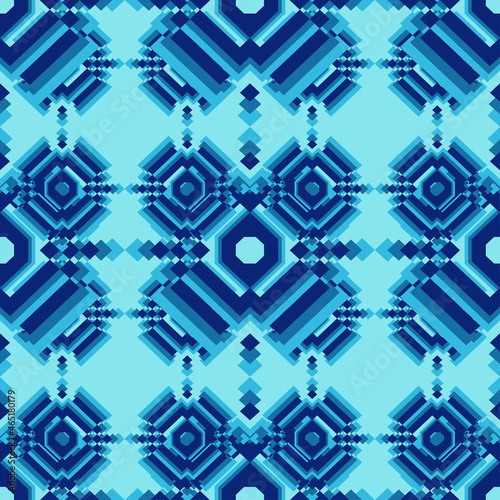 Vector seamless pattern with interweaving of strokes. Blue abstract ornamental background.