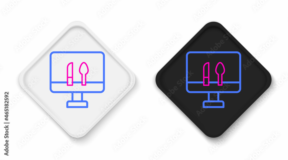 Line Online ordering and fast food delivery icon isolated on white background. Colorful outline concept. Vector Line Online ordering and fast food delivery icon isolated on white background. Colorful outline concept. Vector