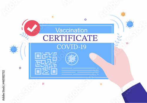 Covid-19 Vaccination Certificate Icon with a Document as Proof of being Vaccinated in the Form of a Card or Scan on a Smartphone. Background Vector Illustration