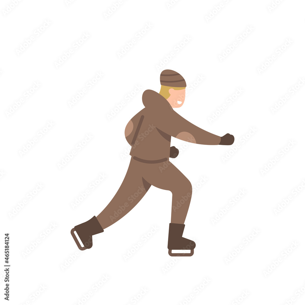 illustration of boy wearing winter clothes and doing ice skating. jacket, beanie and trousers .activity in winter. flat cartoon style. vector design illustration of boy wearing winter clothes and doing ice skating. jacket, beanie and trousers .activity in winter. flat cartoon style. vector design