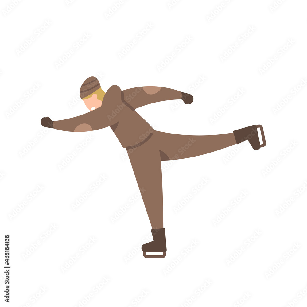 illustration of boy wearing winter clothes and doing ice skating. jacket, beanie and trousers .activity in winter. flat cartoon style. vector design illustration of boy wearing winter clothes and doing ice skating. jacket, beanie and trousers .activity in winter. flat cartoon style. vector design