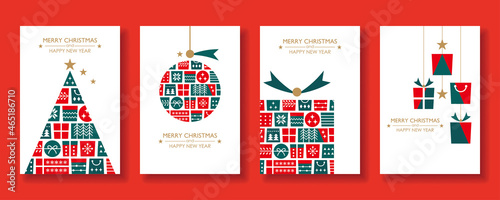 4 Christmas Card Set.Design with gift box motif.For greeting card,invitation,poster etc.