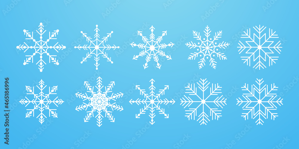 Snowflake set on isolated background. Isolated snowflake collection. Frost background. Christmas icon. Vector illustration