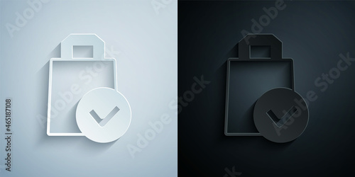 Paper cut Paper shopping bag icon isolated on grey and black background. Package sign. Paper art style. Vector