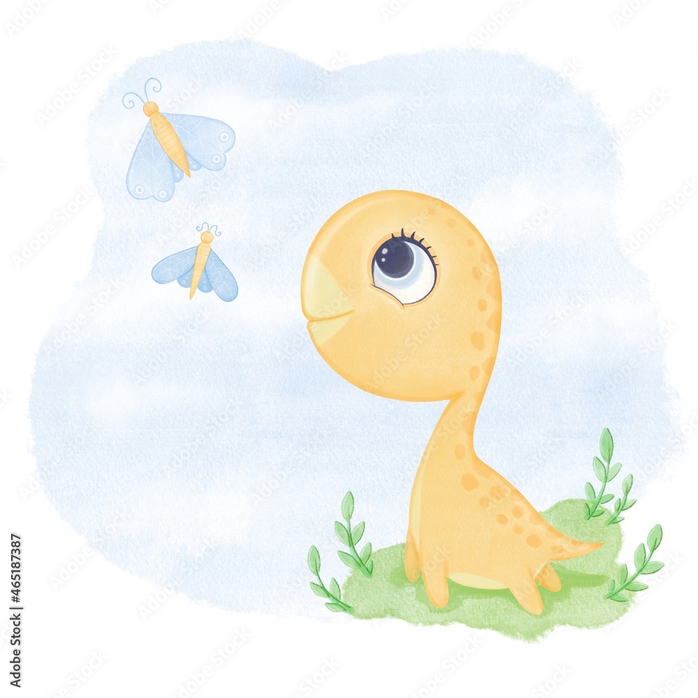 Obraz premium Cute baby dinosaur art for kids