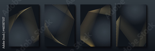 Elegant luxury black and gold cover design backgroung with abstract lines. Modern black stripe cover design set. Luxury creative gold dynamic diagonal line pattern. Formal premium vector for business