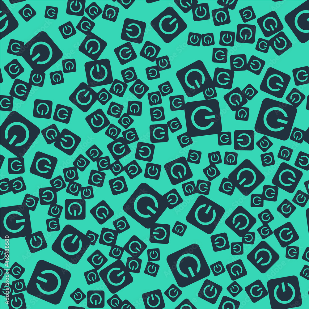 Black Power button icon isolated seamless pattern on green background. Start sign. Vector