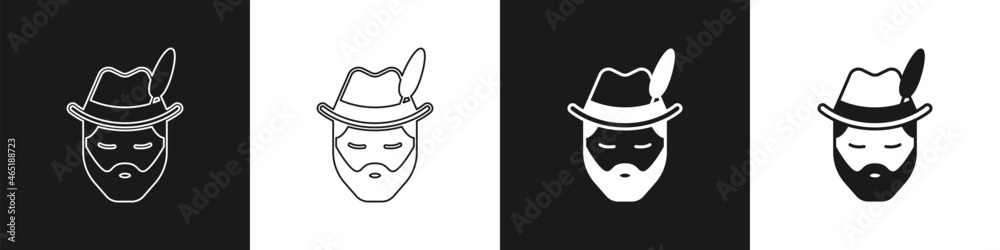 Set Man dressed for German Oktoberfest icon isolated on black and white background. Vector