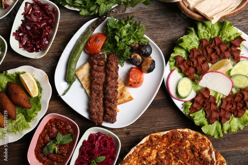 adana kebab and salad varieties