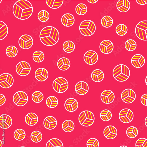 Line Volleyball ball icon isolated seamless pattern on red background. Sport equipment. Vector