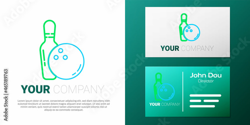 Line Bowling pin and ball icon isolated on white background. Sport equipment. Colorful outline concept. Vector