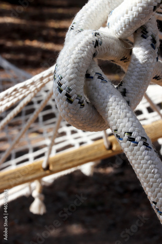 close-up detail of a hammock in the garden