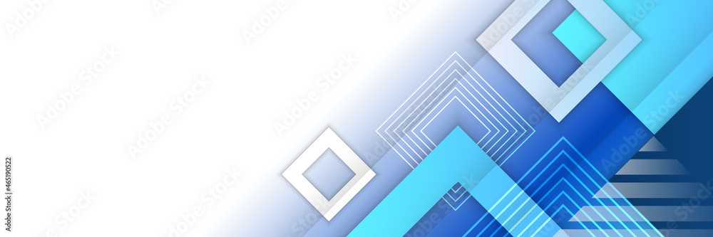 Naklejka premium Colorful blue and grey glossy squares abstract tech banner design. Geometric vector background. Banner web design template dynamic geometric pattern diagonal stripes line elements on blue background